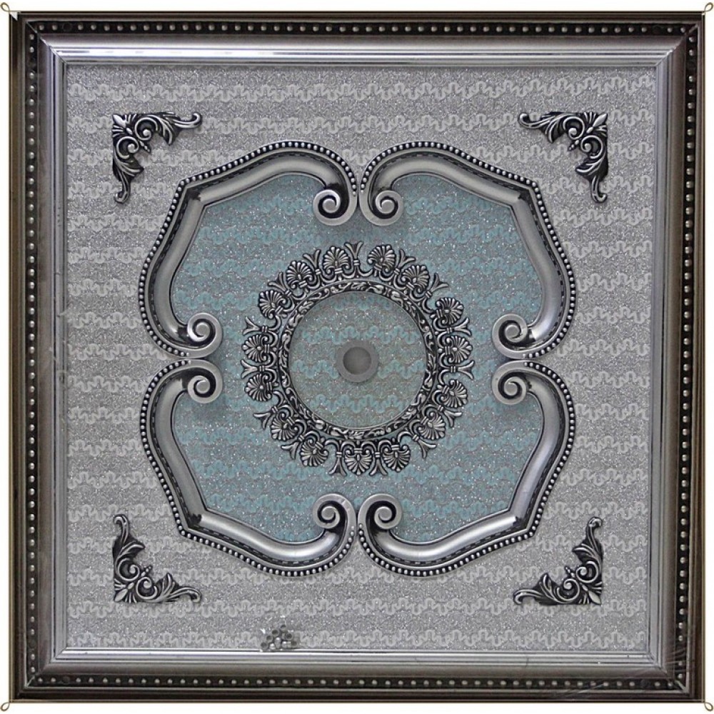 100 Cm Kare Osmanli Saray Tavan Sfa-518 Avize Gobegi Patina-Eskitme Gumus Varakli 3D